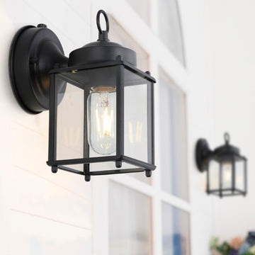 Boston 4.25" Farmhouse Industrial Iron/Glass Outdoor LED Sconce - JONATHAN Y